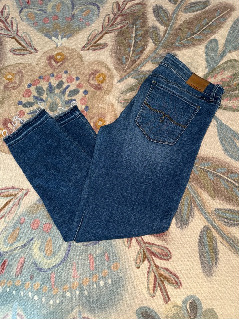 Lucky Brand Dark Blue Cropped Frayed-Hem Jeans